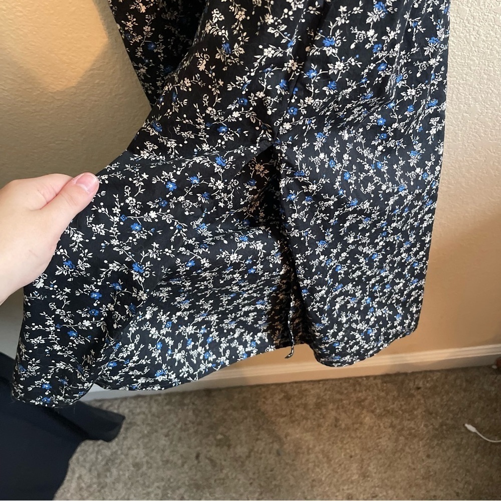 GAP Puff Sleeve Smocked Midi Dress Dark Floral Cottagecore Womens Size XXL Tall - Picture 10 of 13